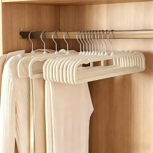 10pcs Flocked Non-Slip Pants Hangers Anti-Wrinkle Seamless Design Multi-Scene for Bedroom Walk-In Closet Dorm Rental Apartment Balcony Laundromat Clothing Store Travel B&B Space-Saving Closet Organizer for Pants And Skirts