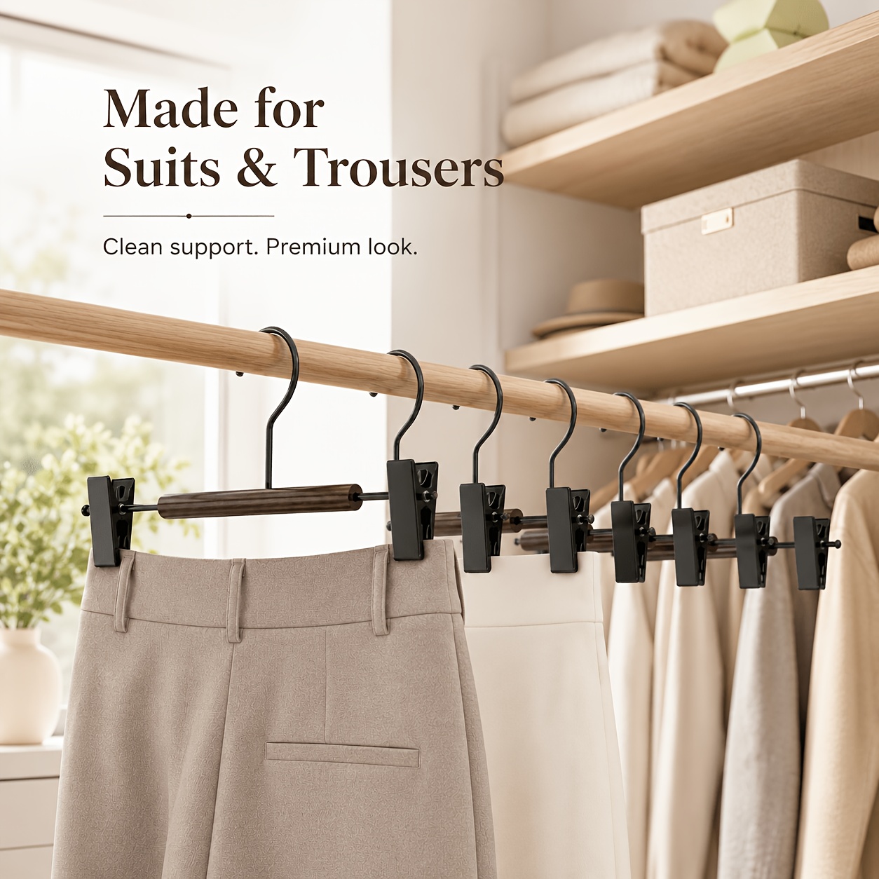 5/10/20 Pack Closet Wood Hangers, Pant Hanger, Non-Slip Hangers, Sturdy Clothes Hangers with 360° Rotatable Hook, Heavy Duty Coat Hanger, Durable Hanger for Closet Space Saving, Wet/Dry Use for Bedrooms, Bathrooms, Dorms, Outdoor
