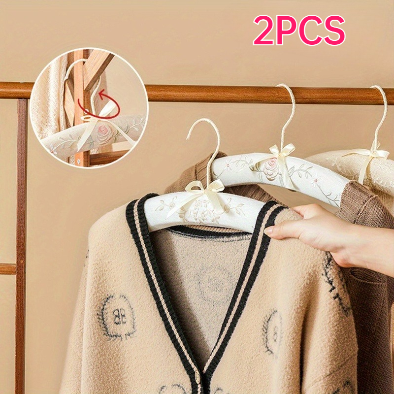 2pcs Gentle Embroidered Clothes Hanger, Flocked Anti-Slip Seamless, High-Appearance Hanging Clothes Hanger for Bedroom Storage, Embroidery Clothes Hanger