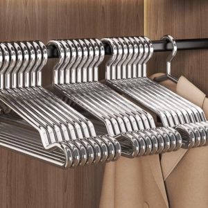20pcs Reinforced Metal Hangers, Non Slip Grooved Shoulder Design, Space Saving Wardrobe Organizer for Coats, Dresses Garments