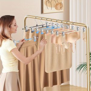 5-Pack 12-Inch Adjustable Colorful Heavy Duty Hangers with Clips for Pants, Skirts And - Space-Saving Metal Hooks with Polished End And Durable Coated Clip Fasteners Ensure a Secure Hold, Clothing Organizing Godsend