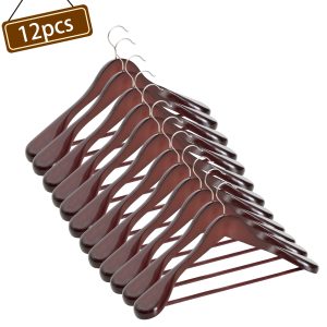2/6/12pcs Wooden Sturdy Clothing Racks For Closet Organization, Shoulder-Widened Design, Closet Organizers For Heavy Clothing, Clothing Shelves For Suits, Coats, Clothing Hanger, Holds Clothes'S Shape, Storage & Home Organization, Gifts