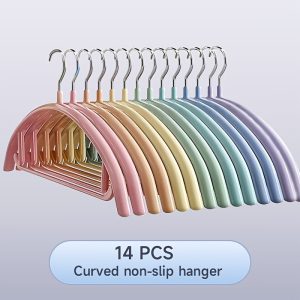 14/28pcs, Non-slip Heavy-duty Hanger, 16.54in × 7.87in, Colored Curved Non-slip Hanger, Space-saving, Durable, Suitable For Indoor Storage, Outdoor Drying, Clothing Display, Standard Hanger, Wardrobe Storage, Organization And Storage