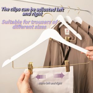 6pcs/12pcs Wooden Hangers with Clips, Smooth White Surface High-Quality Clothes Hanger, Sturdy Metal Clips Adjustable Left & Right, Suitable for Pants, Shirts, Dresses, Jackets, Perfect for Wardrobe Organization